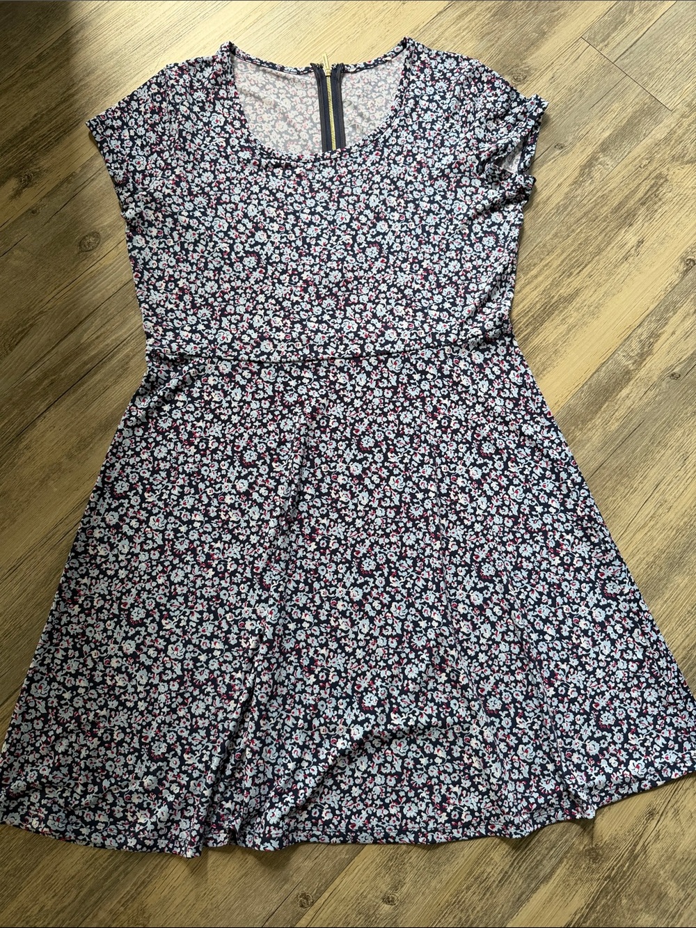 Michael Kors Navy Floral Fit-and-Flare Dress with Pink Accents